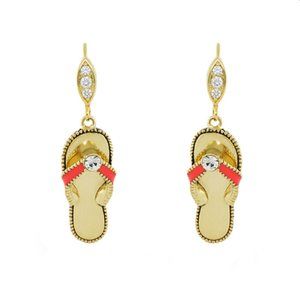 Lauren G Adams 18K Gold Plated Flip Flop Earrings with Coral Enamel and Crystals